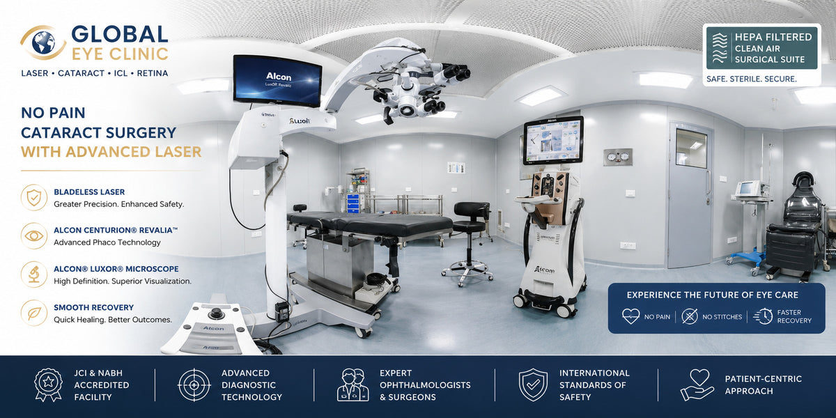 Global Eye Clinic operating theatre with a cataract surgery microscope and laser equipment