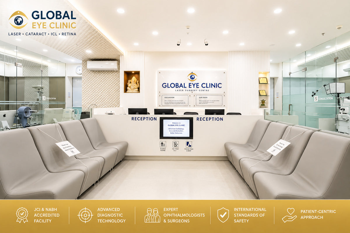 Global Eye Clinic reception and waiting area with consultation rooms