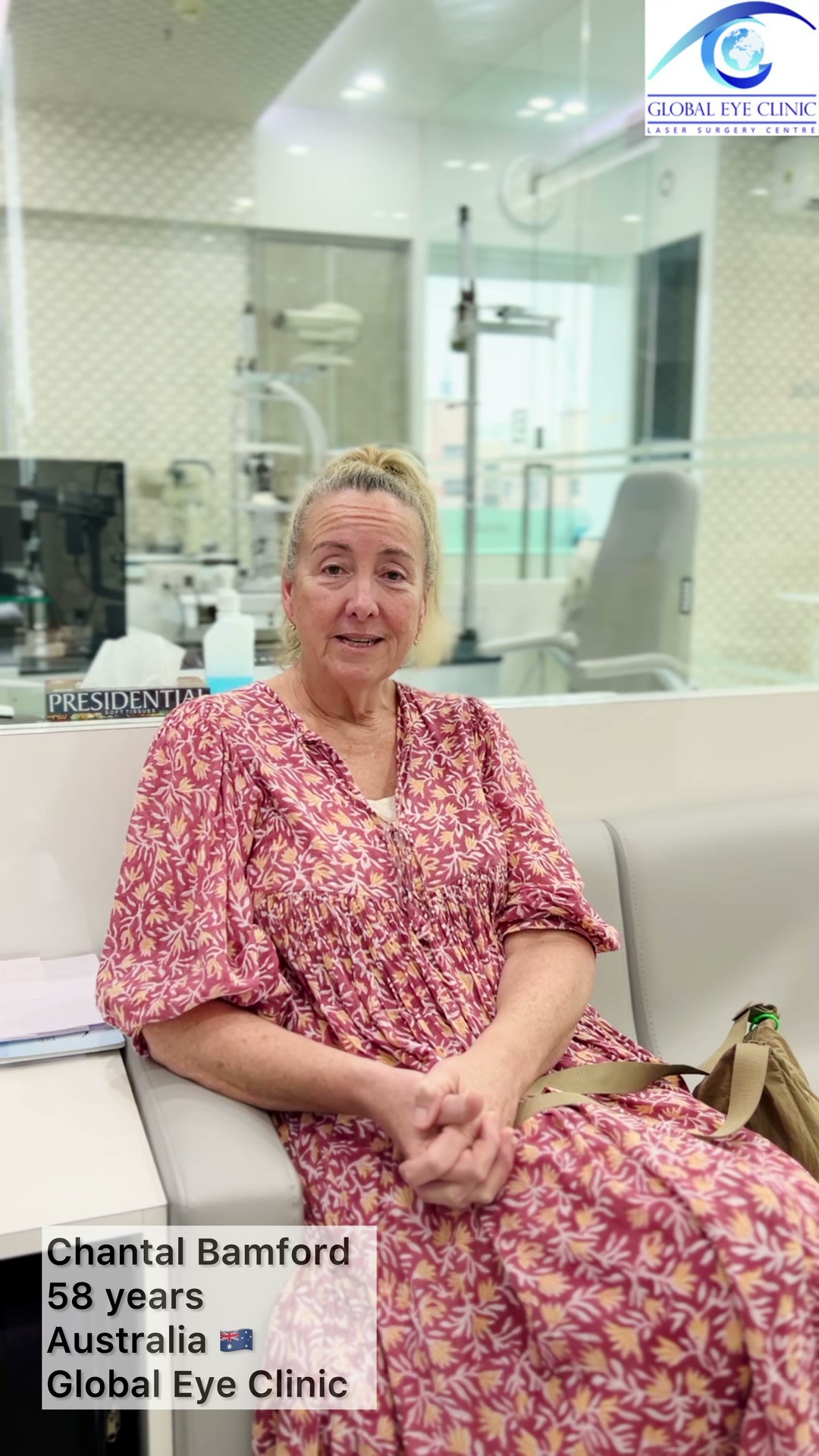 Woman seated at Global Eye Clinic
